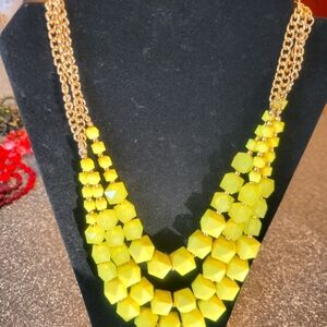 Yellow chunky 3 strand beaded statement necklace